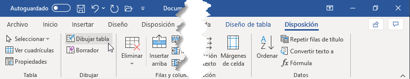 tabla disposición